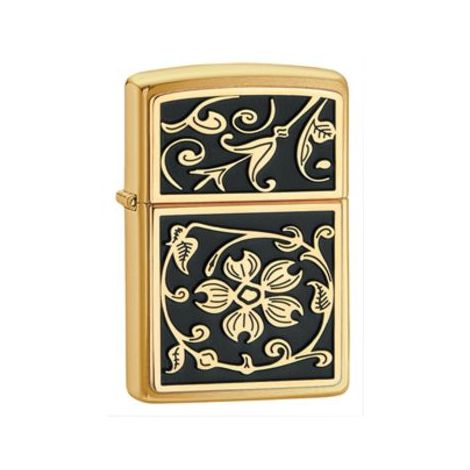 Zapalniczka benzynowa Zippo Gold Floral Flush Emblem Brushed Brass